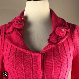 CAbi 871 Pink Sweater Snaps Knitted jeweled   Flower Accents